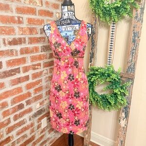 Mica Vibrant Retro  Floral V-Neck Midi Dress
